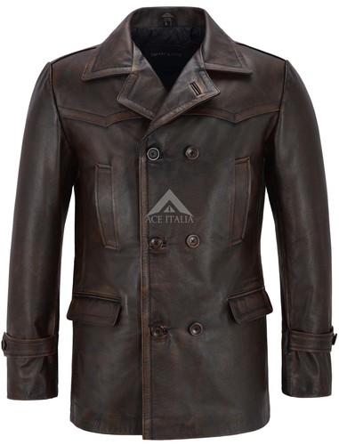 Herren leder long - jacke, pea