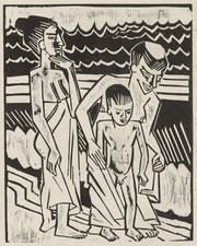H. Max Pechstein - Badende mit Kind - Holzschnitt 1920, signiert