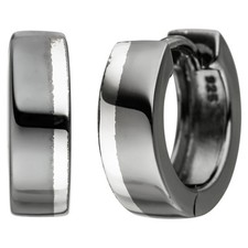 NEU Ø 13,4 mm Herren Creolen echt Silber schwarz bicolor 925er Ohrringe 2-farbig