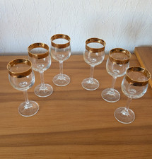 6 Gläser Cocktail-, Aperetif-, Wein - Gläser,  12 mm breiter Goldrand 80iger Jah