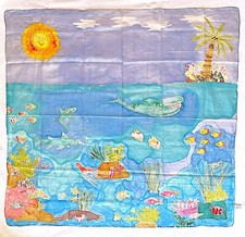 Seidentuch 74 x77,  Kunst handbemalt Tuch Wandschmuck  100%Seide, Wasserwelt