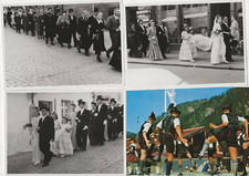 77/362 AK FOTO HOCHZEIT SCHLEIER ZYLINDER + AK SCHUPLATTLER TANZ LEDERHOSE FAHNE