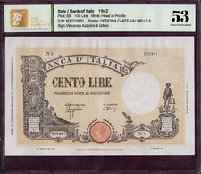 ITALIEN 100 LIRE Banknote 1942  Zustand II aUNC qFDS S/N N3/025991 P. 59  BI 21A