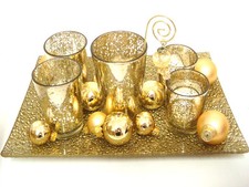 Dekoschale mit Windlicht Teelichter Gold Glas Teelichthalter Weihnachten  Kugel