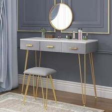 WOLTU Schminktisch mit Hocker und Spiegel Frisiertisch Schublade Grau Make-up