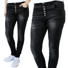 JEWELLY ★ KNOPF STRASS DENIM JEANS HOSE BOYFRIEND BAGGY STRETCH SCHWARZ 34-42