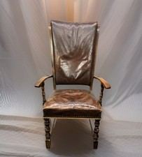 Thronstuhl Armlehnstuhl Antik Art Deco Massivholz Leder Hochlehner