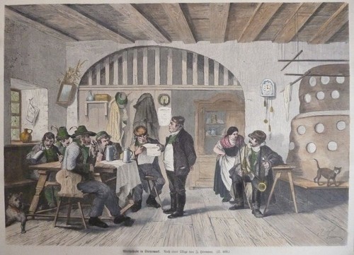 Kolorierter holzstich - kolorierter,