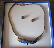 Designerschmuck Set  Kette + Ohrstecker mit Lapislazuli  925erSilber HANDARBEIT