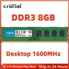 CRUCIAL DDR3 8GB 1600 MHz PC3-12800 Desktop Memory RAM Non ECC 240Pin DIMM 8GB