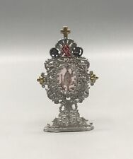 Kleine Schöne Monstranz Zinn Glas Hausaltar Altar Puppenstube Zubehör Alt Antik