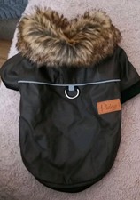 Hundemantel, Jacke mit Fell, warm, gefüttert, 20 cm Rückenlänge, braun NEU