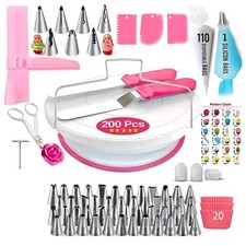 200 teilig Backzubehör Set Tortenplatte Deko Spritzbeutel Spritztüllen Torten