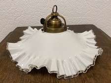 ANTIKE HÄNGELAMPE DECKENLAMPE OPALGLAS WELLENRAND MESSINGFASSUNG JUGENDSTIL