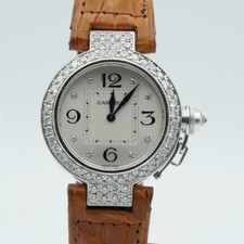 CARTIER PASHA QUARZ DAMEN UHR 32MM 18K 750 GOLD 2813 WEISSGOLD BRILLIANTEN