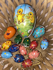 13 alte Holz Ostereier Handgemalt , 1 Pappe Osterei Dekoration ,Ostern,