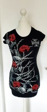 Shirt Longshirt Custom Choppers schwarz weiß rot Skull Rosen Größe M eher S