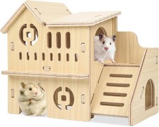 Holz Hamsterhaus mit Leiter - 2 Etagen für Zwerghamster & kleine Haustiere