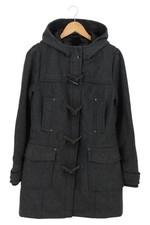 Spoom Damen Dufflecoat Wolle Grau Gr. 36/S Klassischer Wintermantel Kapuze