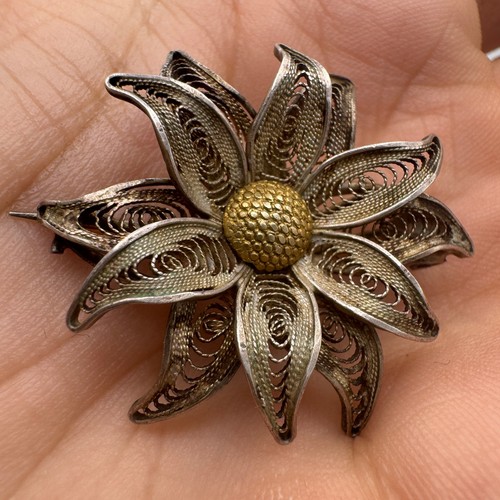 Silber brosche blume filigran - silber,