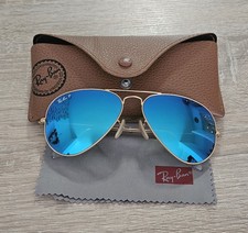 Ray Ban RB 3025 112/4L Aviator Sonnenbrille Large Blau Verspiegelt  Polarisiert 