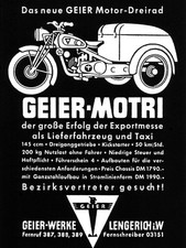 Geier Modri Motor Dreirad Werk Lengerich Lastenmotorrad Pränafa 42 Kettenrad NOS