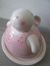 Keramik Butterdose Hase mit Deckel Butterglocke Käseglocke weiß rosa Ostern Deko