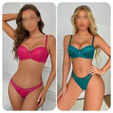 SeXy gepolsterter Damen Push Up BH Set String Tanga Dessous Unterwäsche 75B-95B