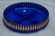 GLASSCHALE SCHALE ANBIETSCHALE VIER FÄCHER WALTHER GLAS KOBALTBLAU GOLDDEKOR