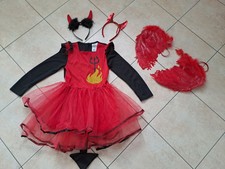 ? Kostüm TEUFEL mit Haarreif + Flügel rot Größe 140 Fasching Karneval ?