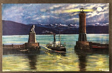 AK - Künstlerkarte Lindau Bodensee Hafeneinfahrt bei Mondschein - gel. 1926