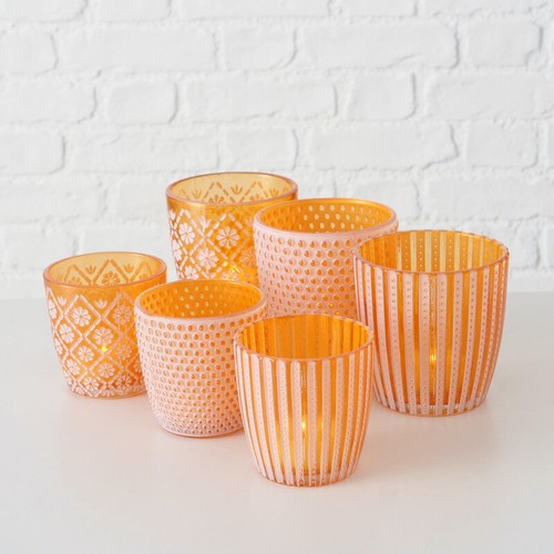 Windlicht glas orange 2er - glas, 2er-set