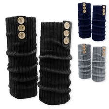 superweiche Grobstrick Bein Stulpen mit Knöpfen Beinwärmer blau grau schwarz