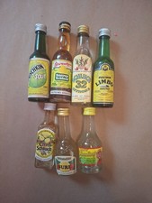 7 alte Miniaturflaschen, saure mit unterschiedlichen Inhalten