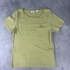 Levi’s Damen T-Shirt L – Hellgrün Gestreift, Kurzarm, Rundhals Logo auf Brust