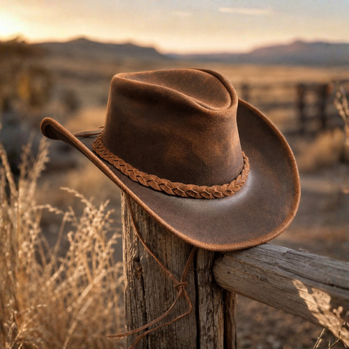 Geniune leder cowboyhut herren - leder,