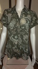Biaggini luftige Bluse grün-grau Blumen-Muster kurzarm dezent durchsichtig Gr 40
