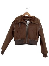 ZARA Damen Bomberjacke mit Kunstpelzkragen Gr. 40/L Braun Vintage
