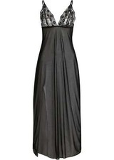 langes Kleid Gr. 32/34 Schwarz Damen transparenter Neglige Nachtkleid Neu