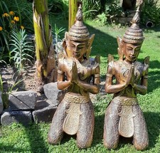 1 Paar 83cm Tempelwächter Engelwesen Thailand gold Buddha KunstStein Poly