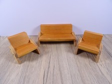 Vintage Retro Puppenmöbel Gartenmöbel 3teilig Holz für die Puppenstube (6561) 