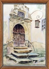 Aquarell Rathaus Rothenburg signiert Mittelalter Architektur Bayern Tor Winter