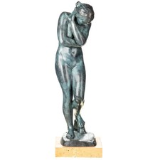 Bronze Skulptur Eve Jugendstil auf Marmor sockel nach Auguste Rodin