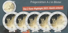 5 x 2 € Münzen 2025 - 35 Jahre Deutsche Einheit  -Prägung "A-D-F-G-J" im Blister