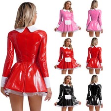 Damen Hausmädchen Satiny Kleid Mit Stirnband Schürze Halloween Clubwear Sexy