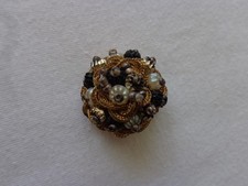 Clip Brosche Modeschmuck Goldfarben Perlchen 3 cm VINTAGE