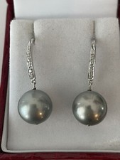 11,62mm Tahiti Perlen Ohrringe  14k /585 Weiß Gold mit Diamanten