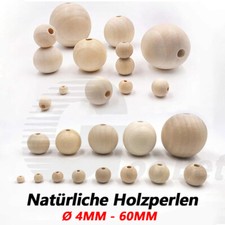 Natur Holzperlen Rohholzkugeln mit Bohrung Ø 4/6/8/10/14/20/25/30/35/40/50/60mm