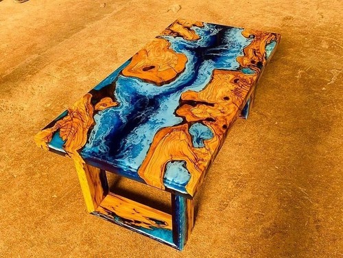 Blue epoxy river - blue, table