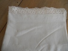 antikes Leinen Überschlaglaken/Kissenbezug Spitze, Monogr. Biesen, um 1900